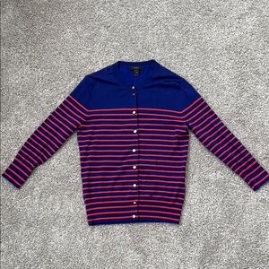 J. Crew Striped Blue and Red Cardigan 3/4 Sleeve Sweater - Size XS